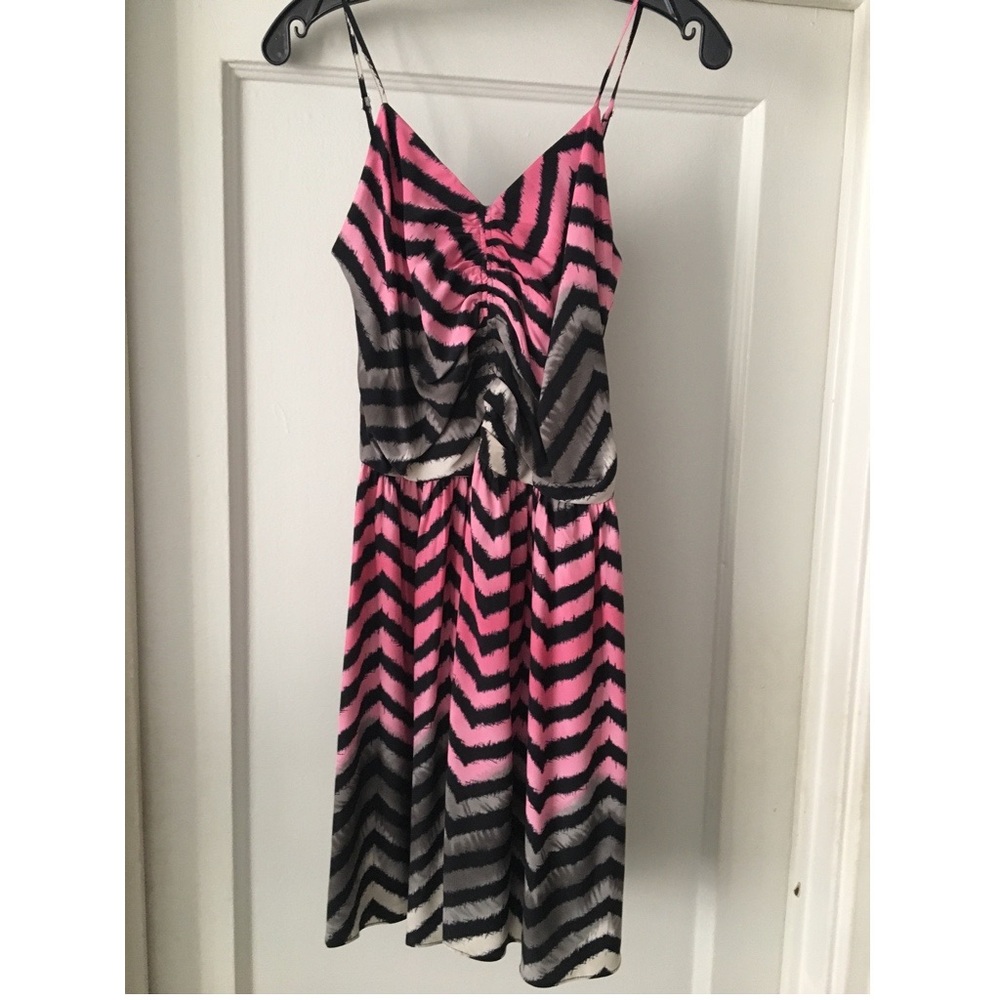PARKER 100% Silk Spaghetti Strap Chevron Dress